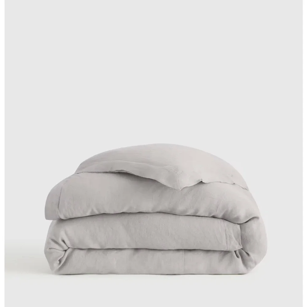 Quince European Linen Double Flange Duvet Cover Mist Full Queen Blue Grey